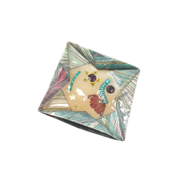 Artisan Enamel Brooch With Abstract Face Design Star Accents - Picture 2 of 5